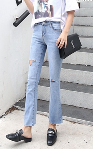 SZ60162-2 Fashion Women Ripped Hole Slim Flare Denim Jeans